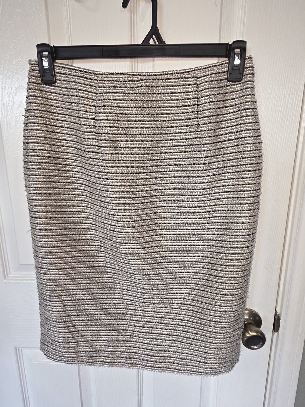 Calvin Klein Metallic-Thread Striped Pencil Skirt in Silver and Black